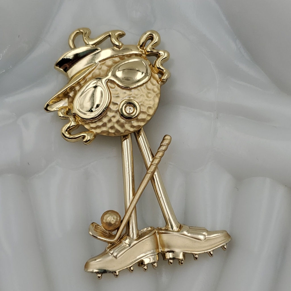 Ajc Gold Tone Golf Ball Man Brooch